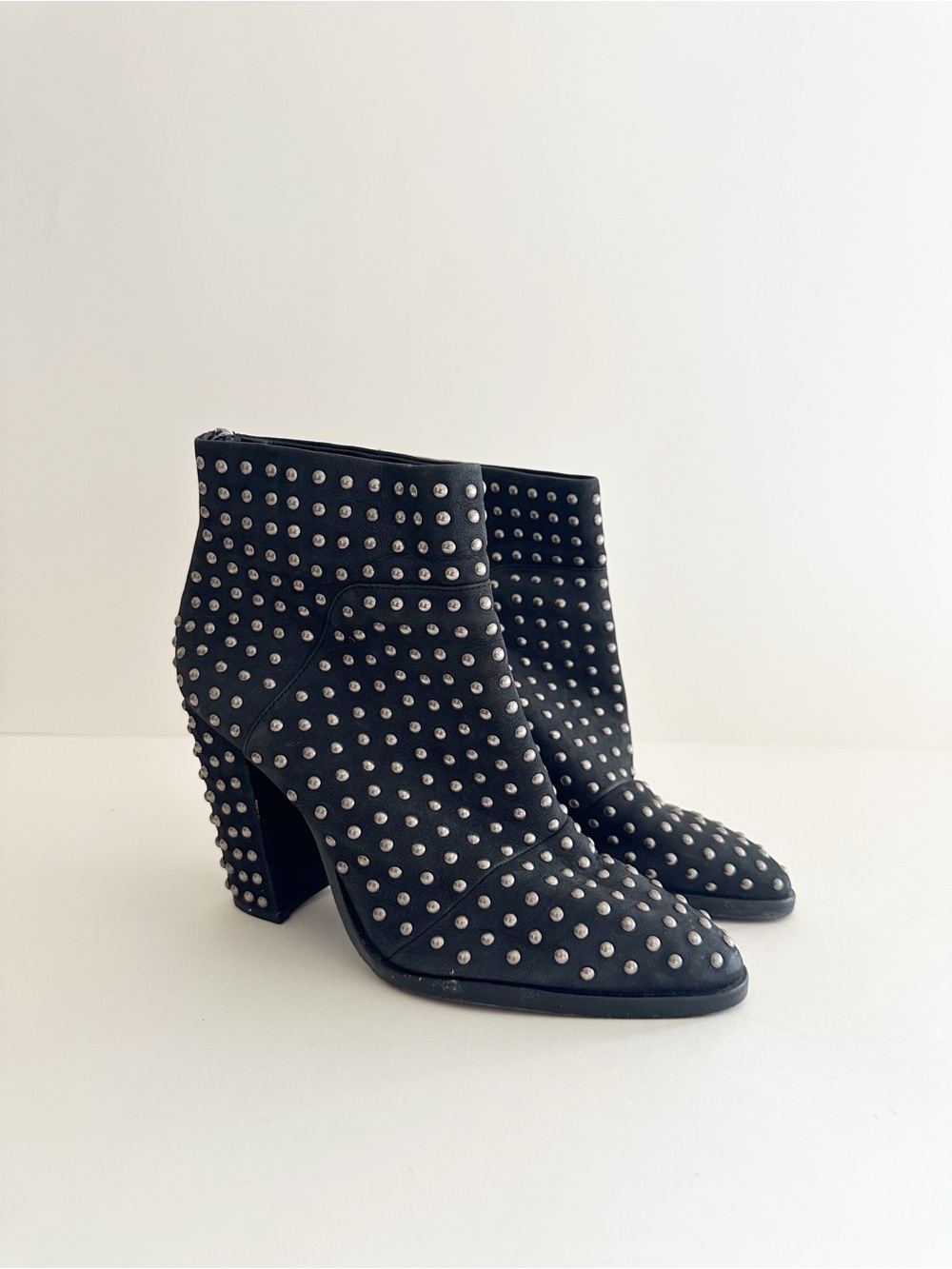 Mercer Edit limited edition black suede leather studded block Heel ankle boot